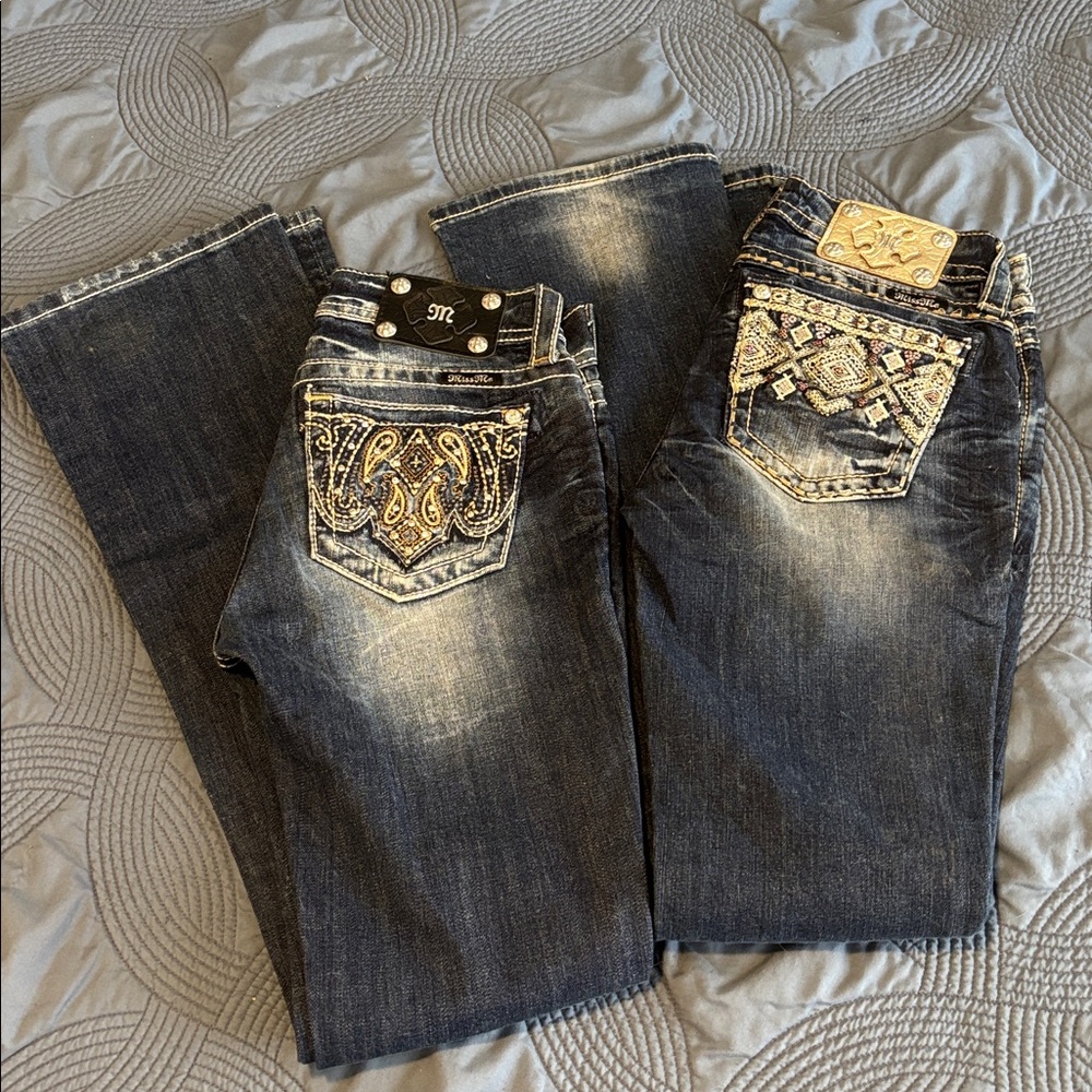Miss Me Dark Blue Flare Jeans with Gold Embroidery - Picture 4 of 4